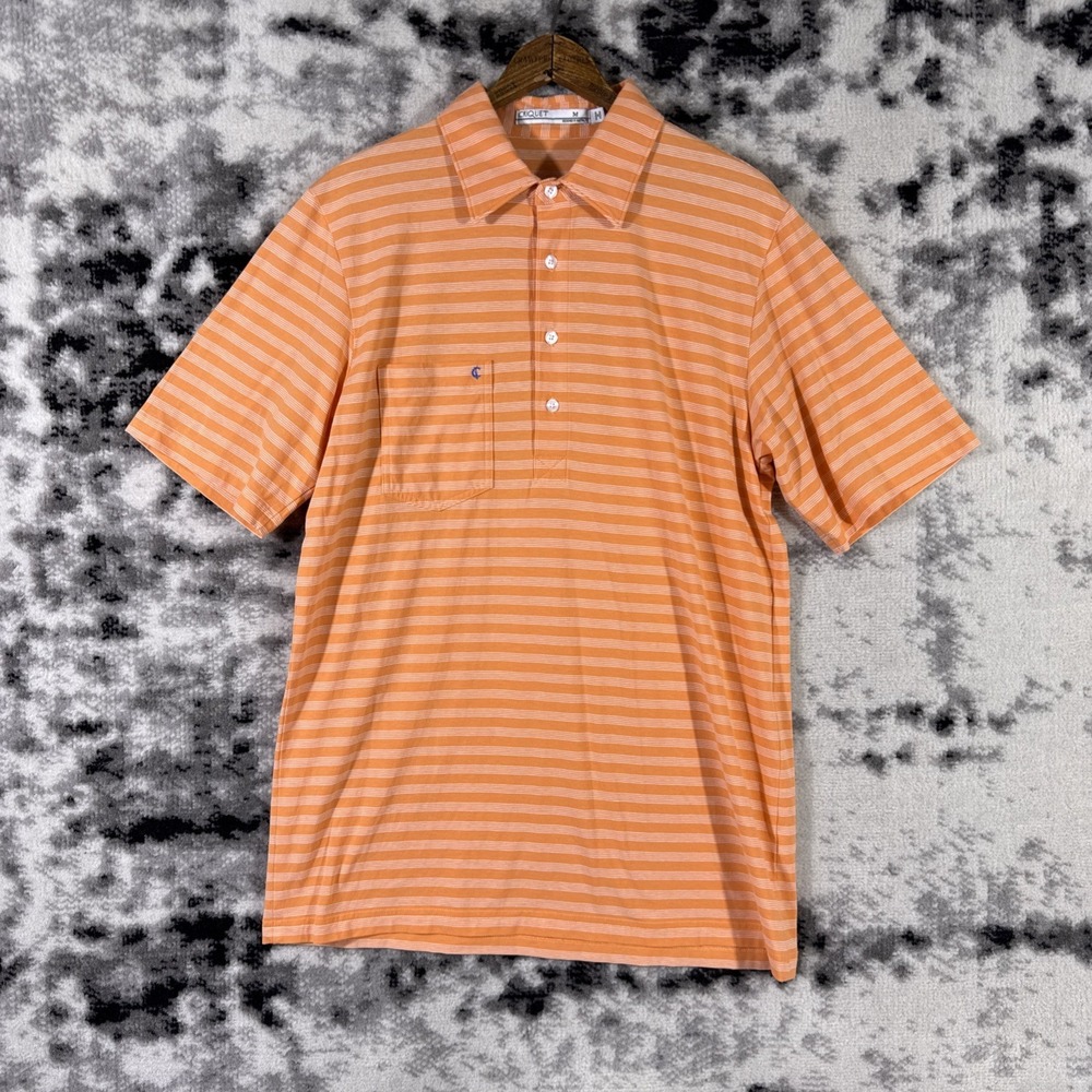 Criquet Polo Shirt Mens Medium Performance Stretch Pima Orange Striped Golf‎